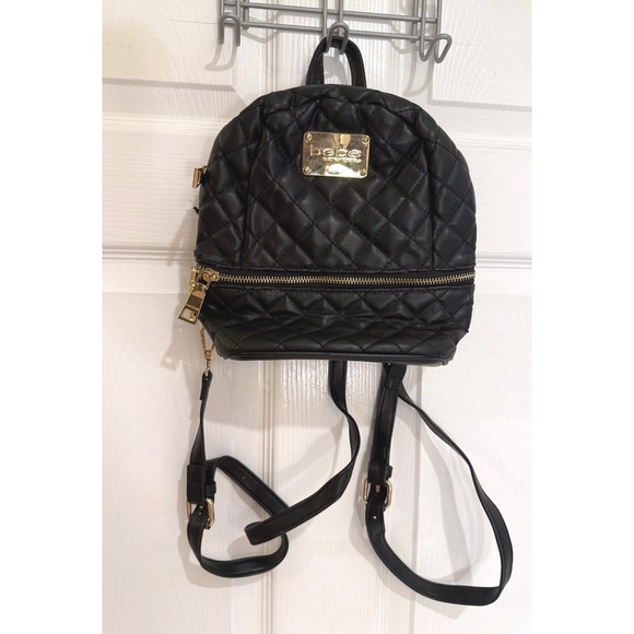 Bebe Mini Backpack Quilted Black and‎ Gold Accents Small Purse Bag - Picture 1 of 5